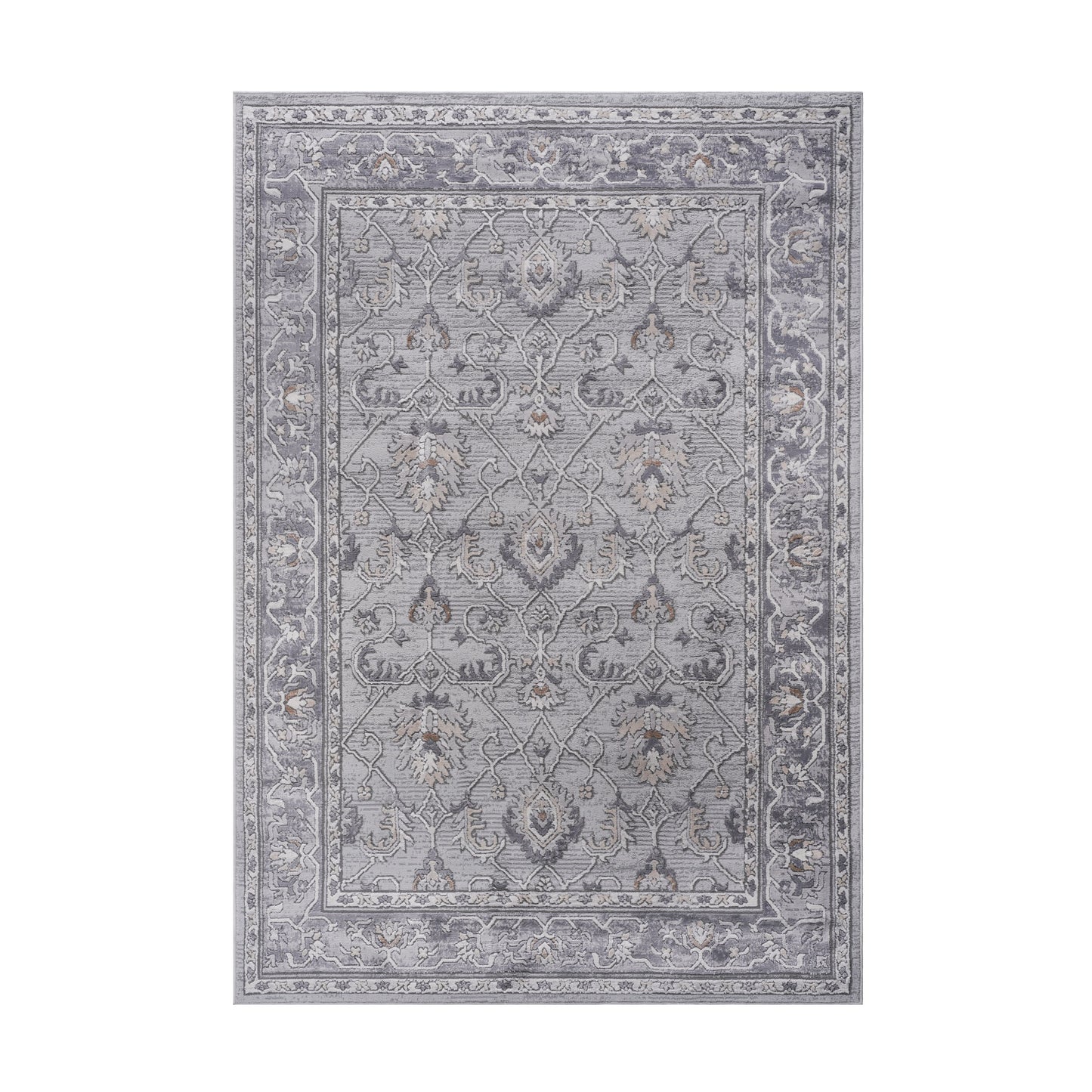 5' x 7' Oriental Non-Shedding Stylish And Stain Resistant Area Rug - Ivory / Gray