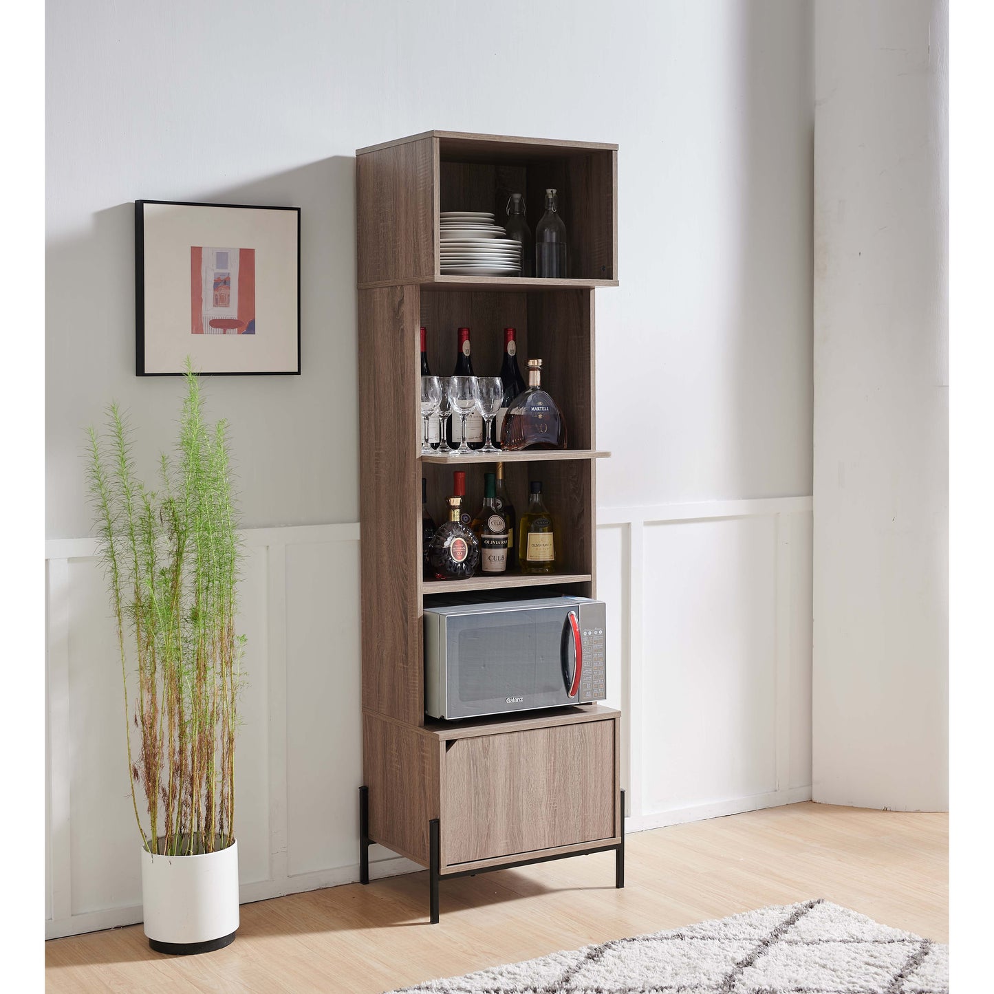 Bakers Rack, Kitchen Display Storage Cabinet - Dark Taupe