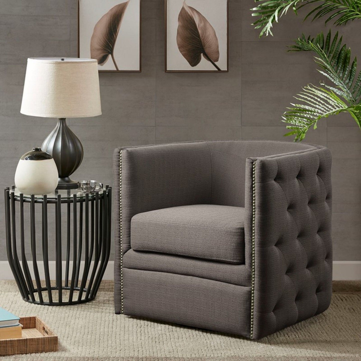 Capstone - Swivel Barrel Chair With Nailhead Accents And Button Tufting