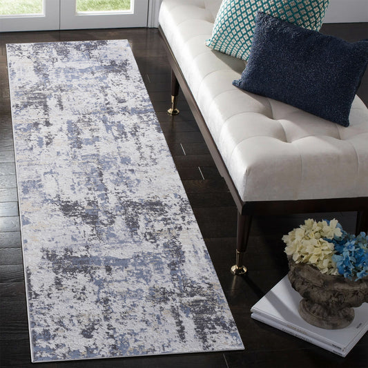 2' x 8' Abstract Non-Shedding Stylish And Stain Resistant Area Rug - Gray / Denim