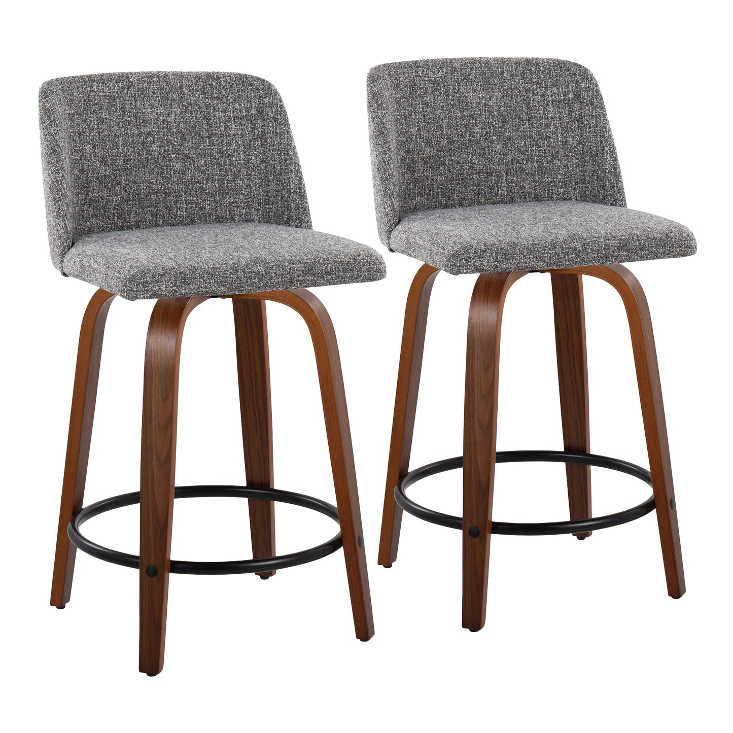 Toriano - Mid Century Modern, Fixed Height Counter Stool & Swivel And Round Footrest (Set of 2)