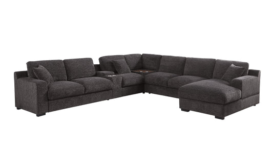 Celine - Chenille Fabric Corner Sectional Sofa With Right Facing Chaise, Cupholders, And Charging Ports - Gray