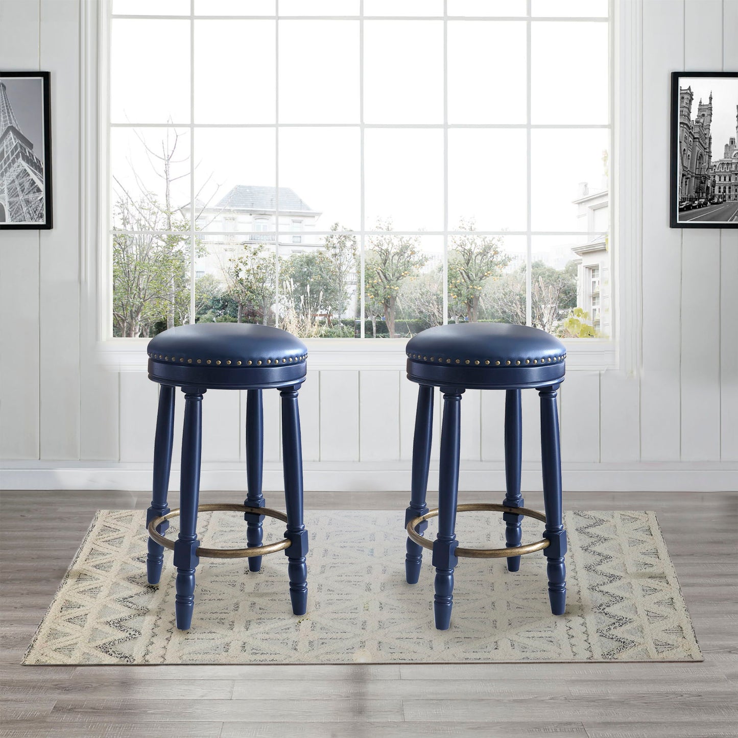360° Swivel Wooden Barstools With Upholstered Seat, Counter Height (Set of 2)
