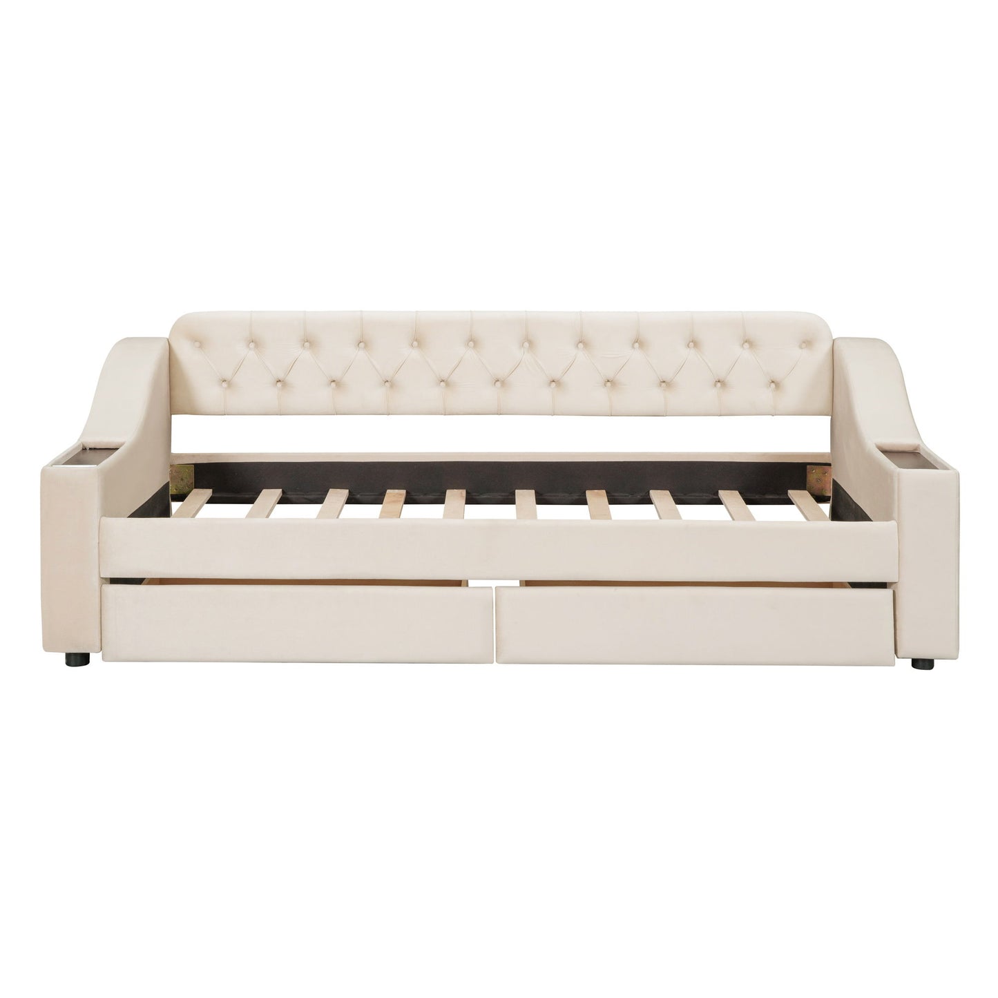 Upholstered Daybed With Storage Armrests And USB Port