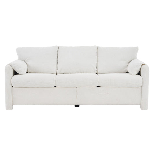 Modern 3 Seater Sofa Chenille Couch Plush Triple Seater Sofa With High Density Foam Cushions, Deep Seat Living Room Couch For Family Room, Apartment & Home Theater - Ivory White
