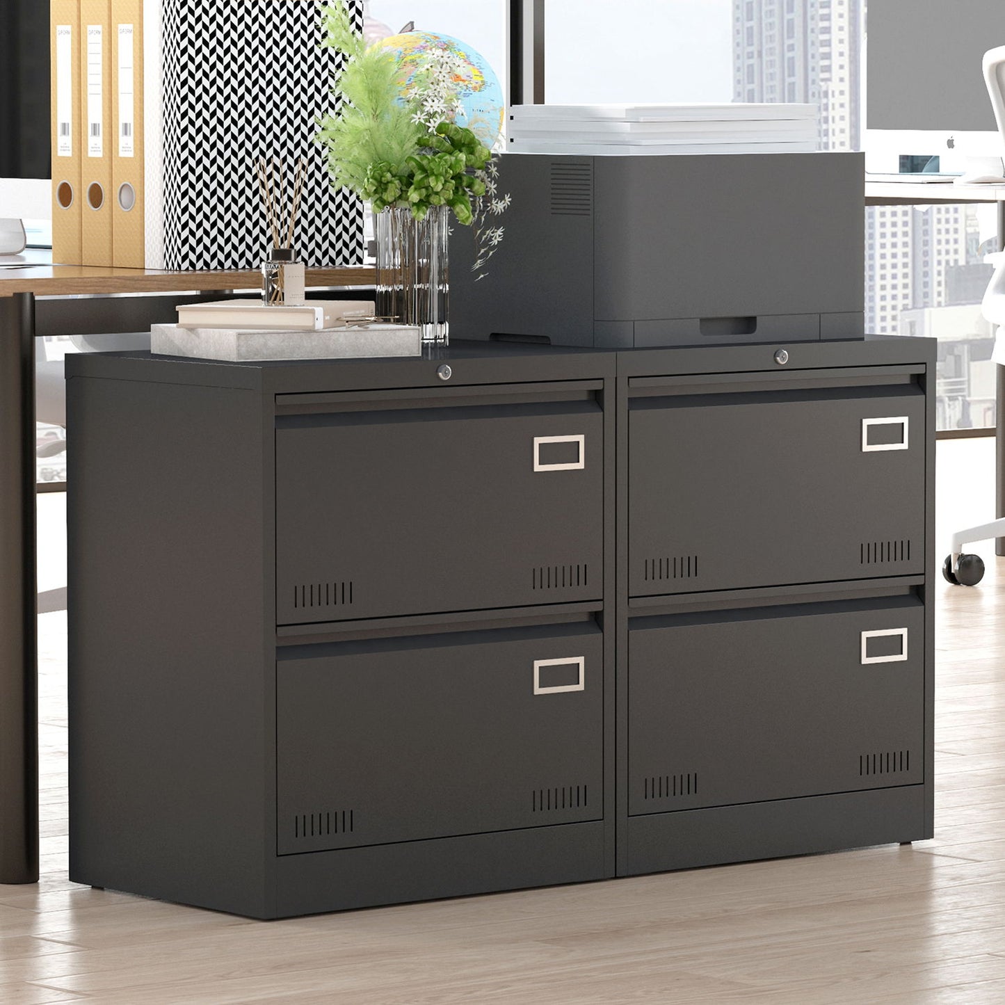 2 Drawer Metal Lateral File Cabinet With Lock, Office Vertical Files Cabinet For Home Office, Locking Metal File Cabinet - Black