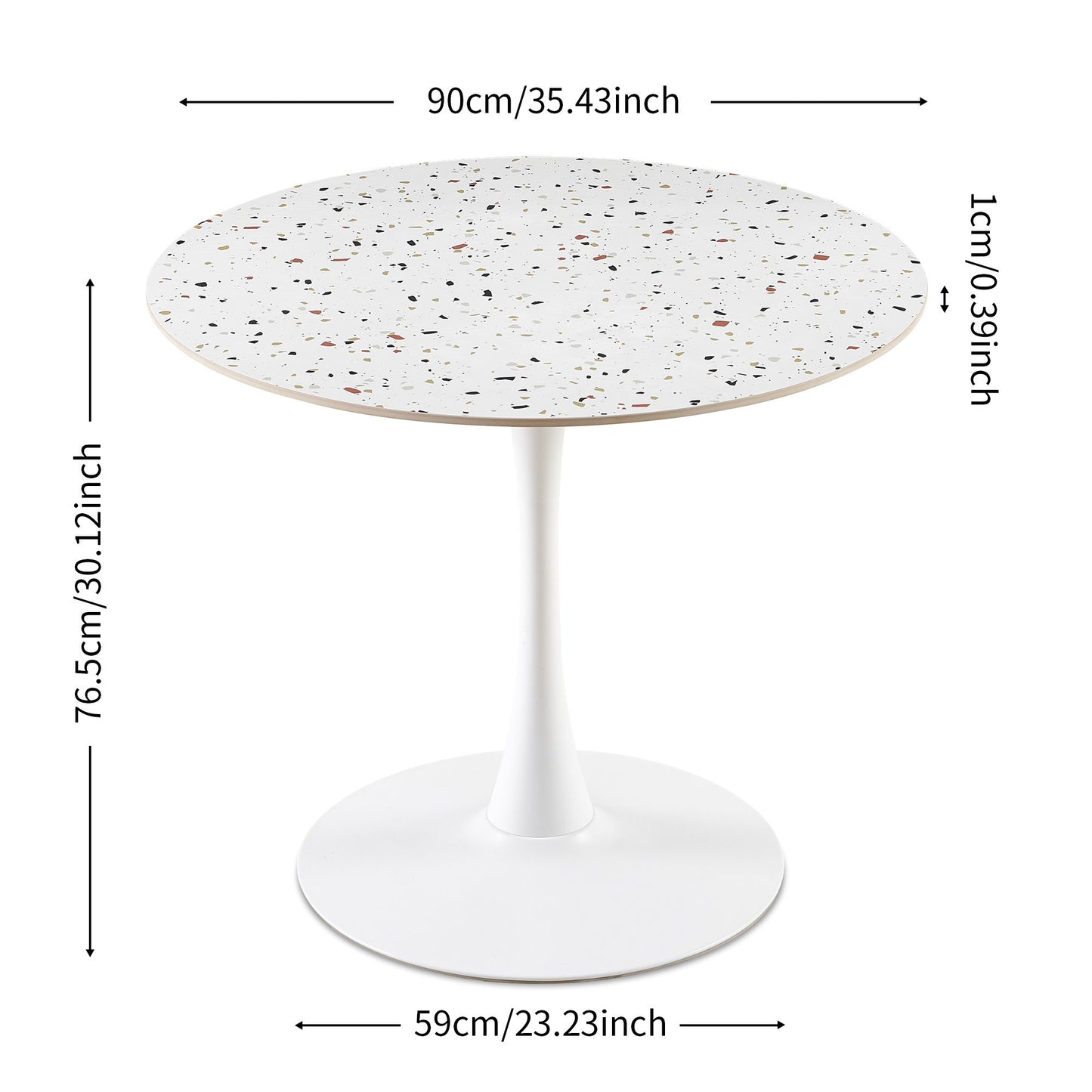 Mid-Century Stone Round Dining Table For Dining Room, Living Room, Cafe, Easy Clean - White