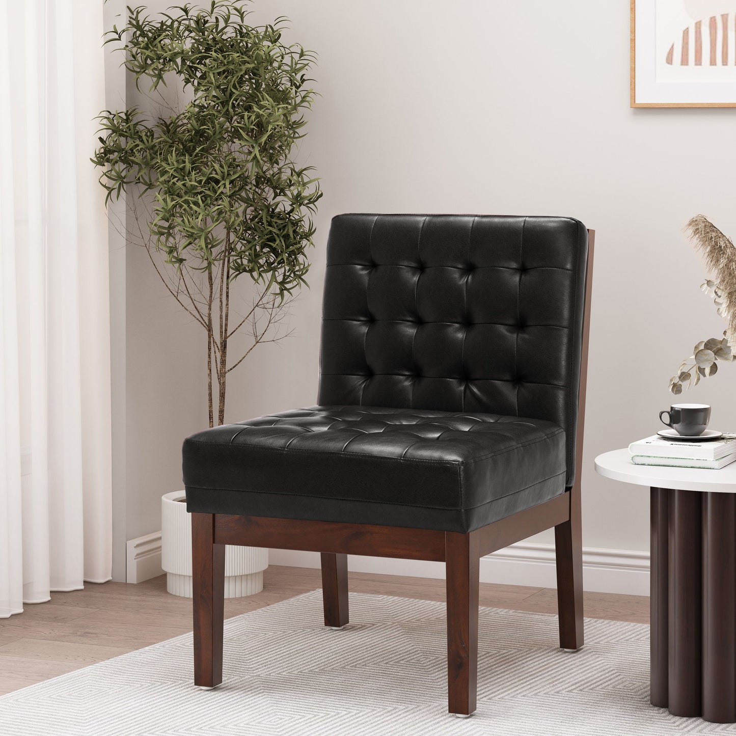 Contemporary Accent Chair With Tufted Waffle Stitch - Black