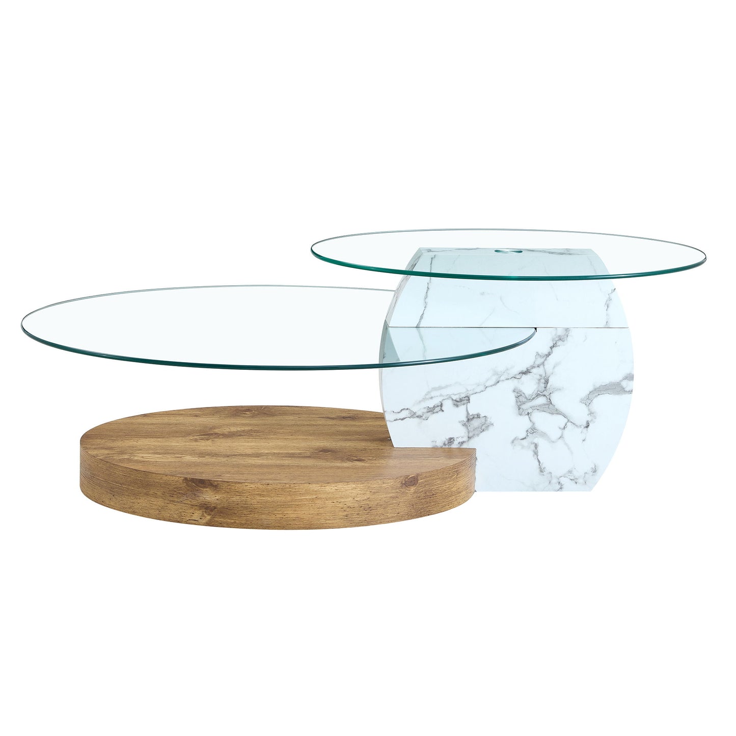 Contemporary Artistic Double Layer Coffee Table Marble And Wood Grain Collision - Transparent / White