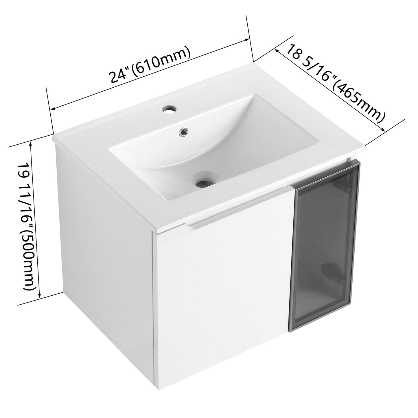 Wall Mounted Bathroom Vanity With Sink, 2 Soft Close Doors, Cabinet & Half Door