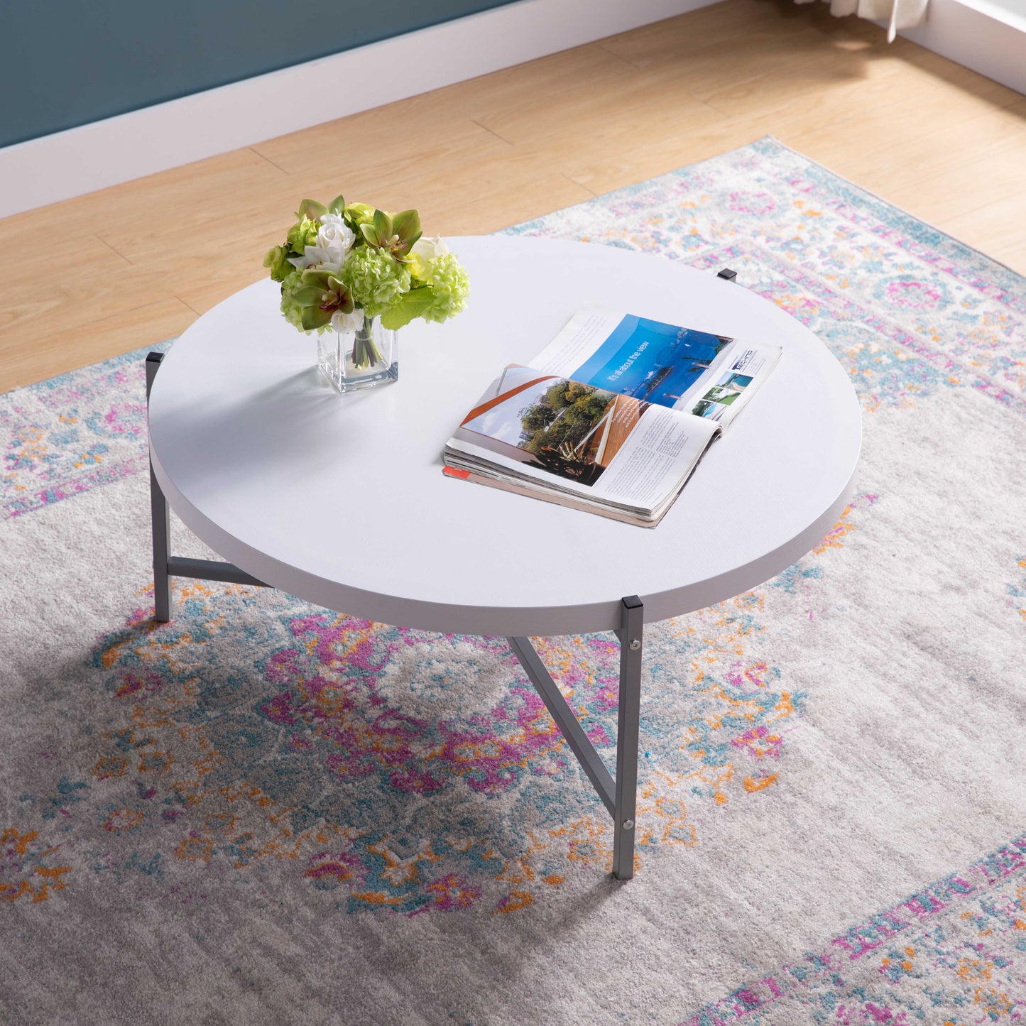 Round Coffee Table With White Metal Legs