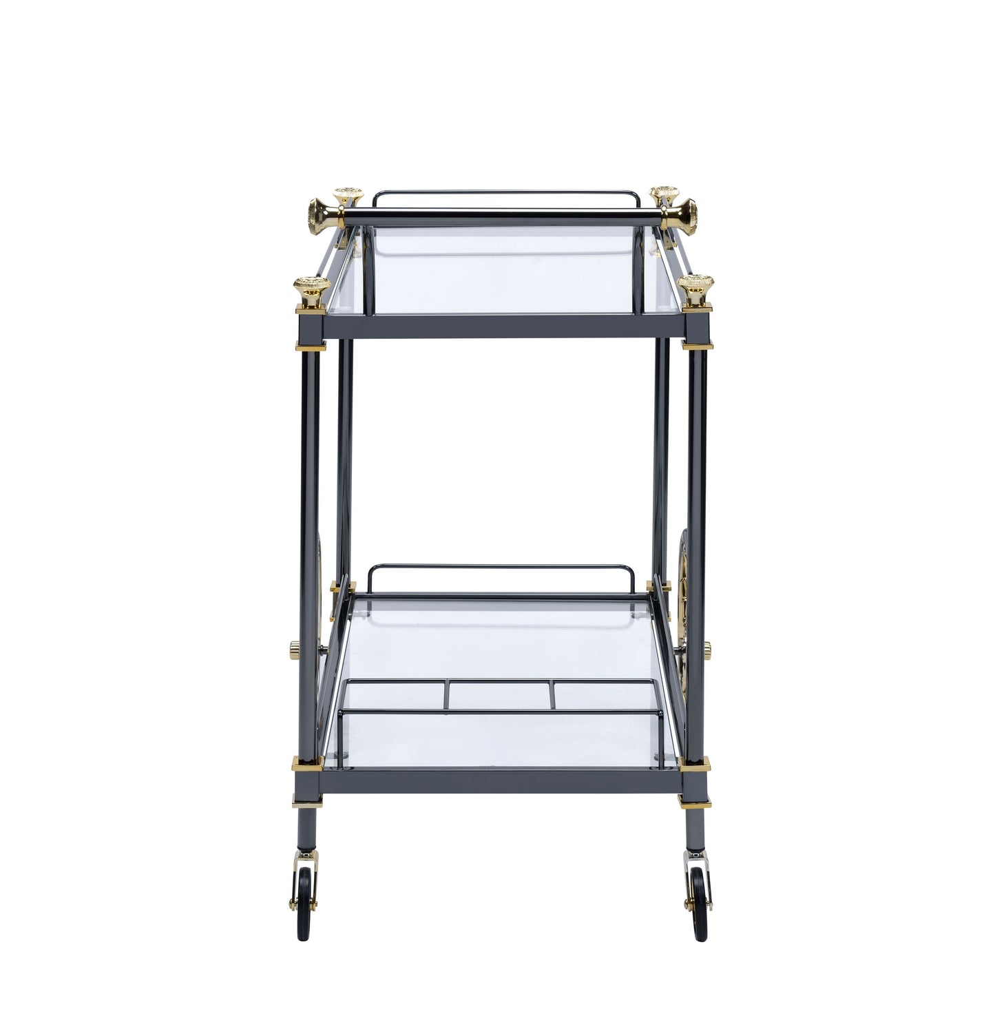 Cyrus - Clear Glass Serving Cart - Black / Gold