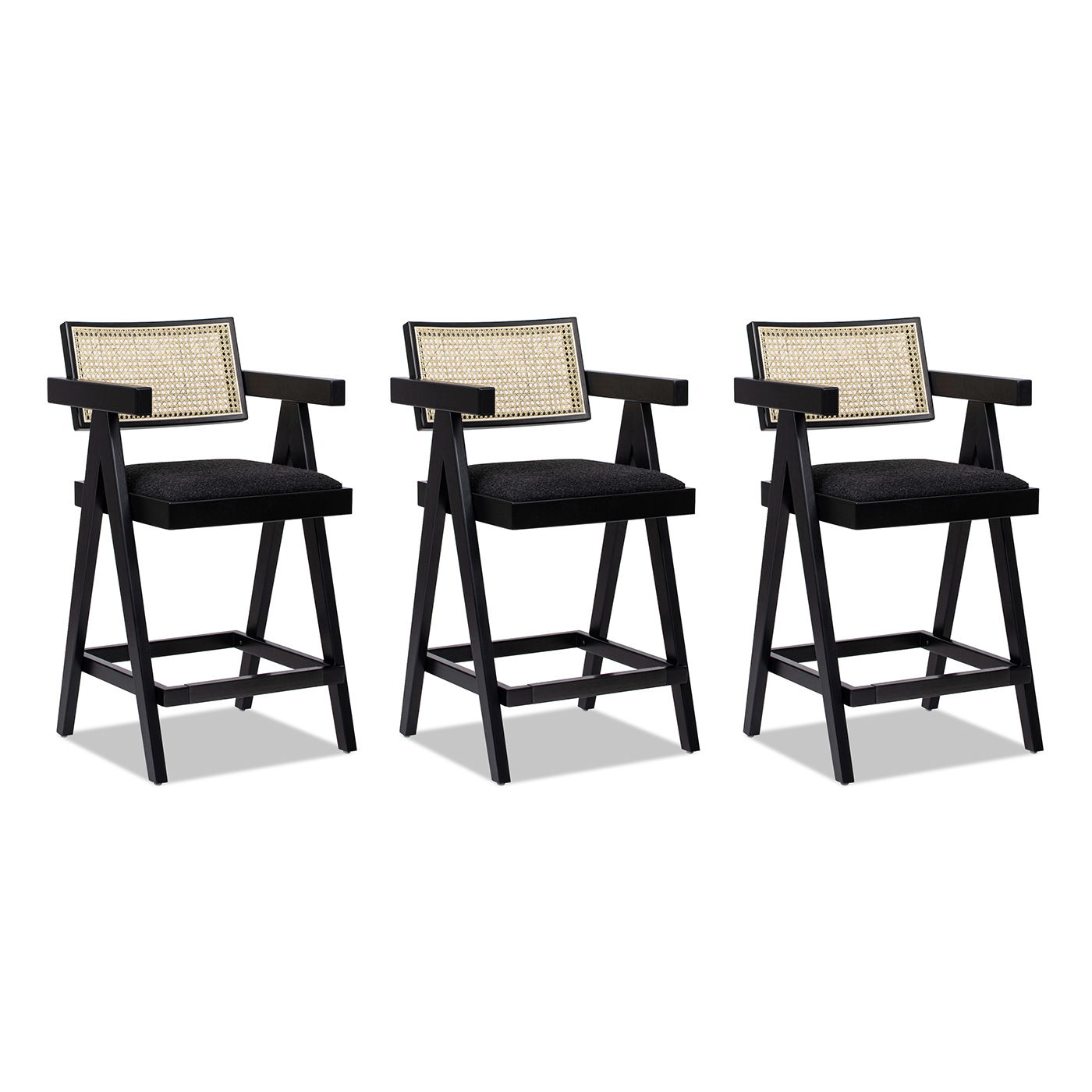 Milan - Modern Webbing Back Stool With Arms (Set of 3)