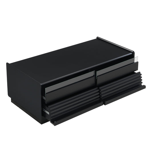 Modern Rectangle Coffee Table With 4 Drawers And 2 Display Shelves
