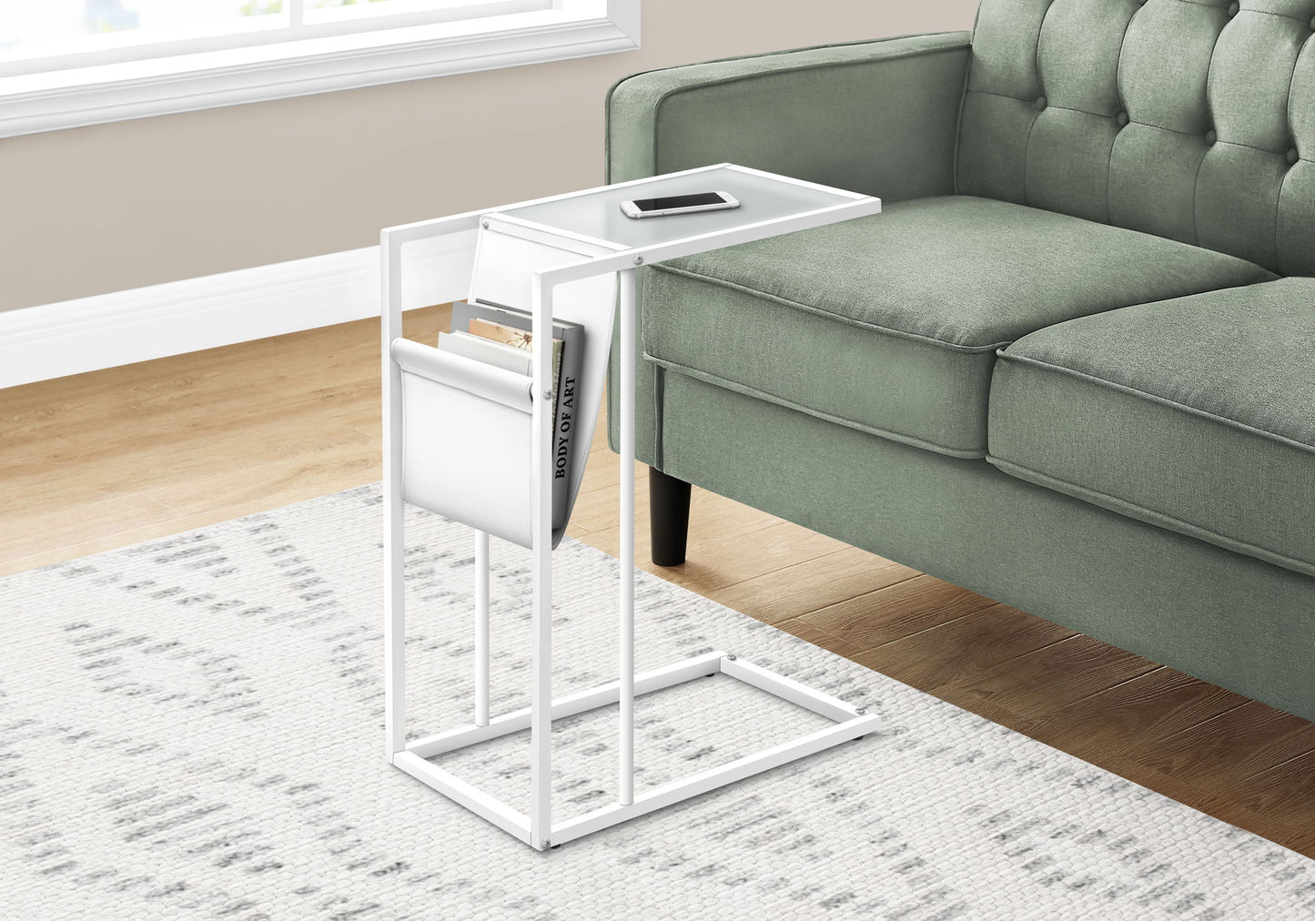 Accent Table, C - Shaped, Contemporary And Modern - White