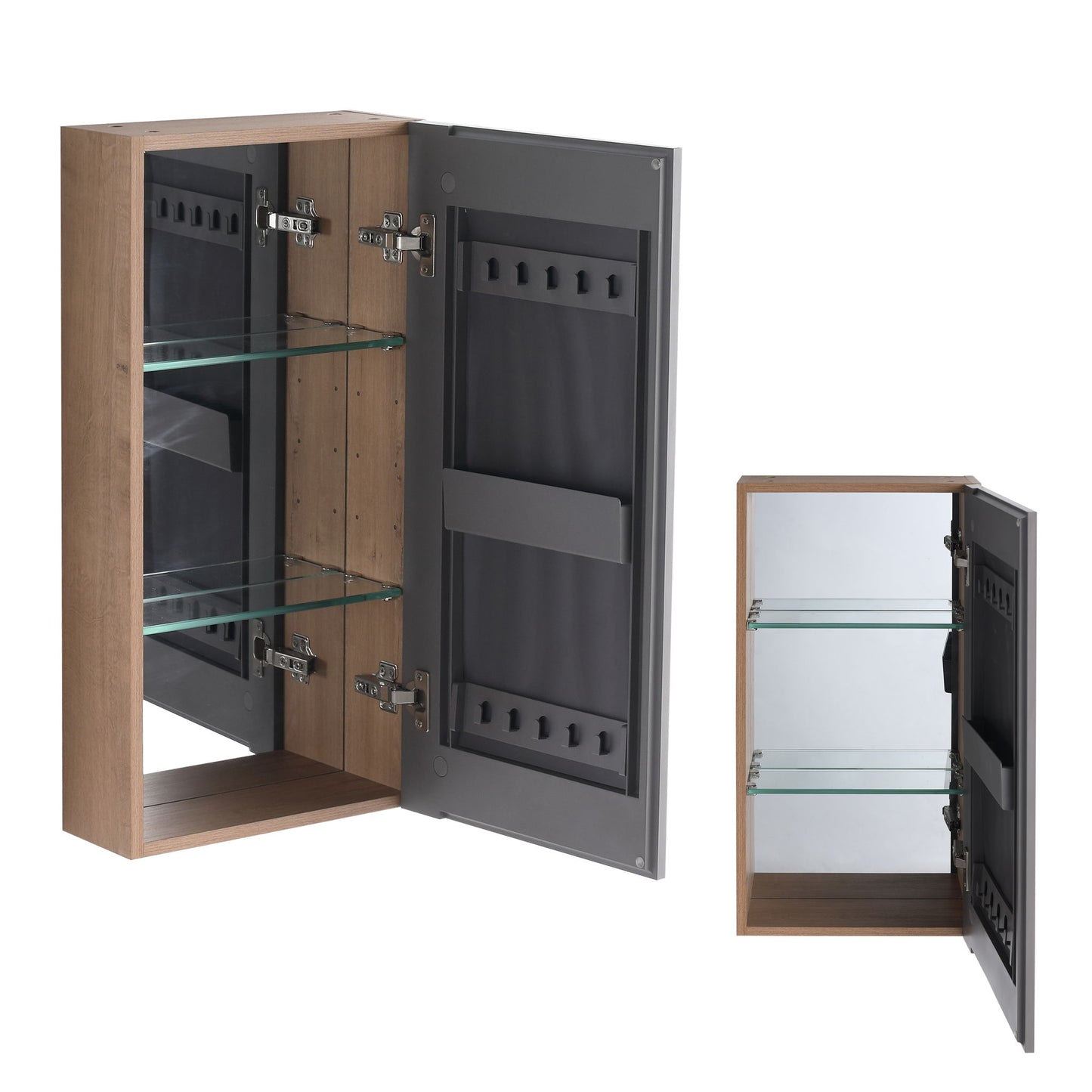 14" Bathroom Mirror Cabinet With Adjustable Shelves, Wall Mounted Medicine Storage Cabinet Frame With Soft Closing Hinges - Imitative Oak