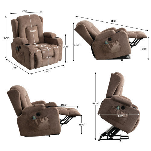 Power Lift Recliner Chair Recliners for Elderly with Heat and Massage Recliner Chair for Living Room with Infinite Position and Side Pocket,USB Charge Port(BROWN)