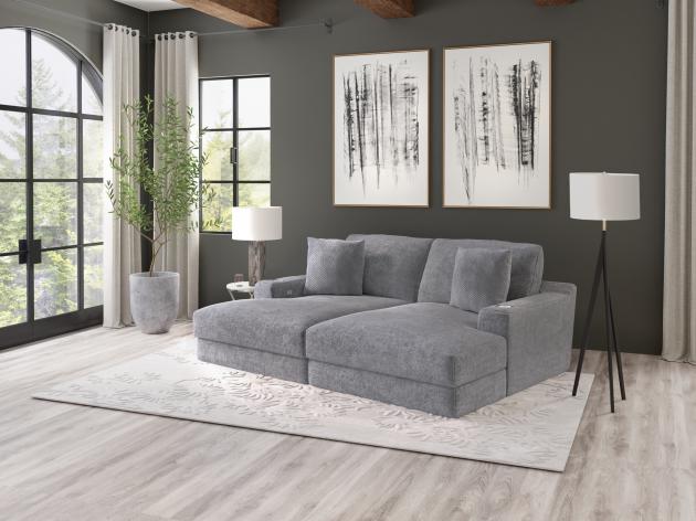 Jackson Cozy — 2-piece double chaise with USB in Gunmetal