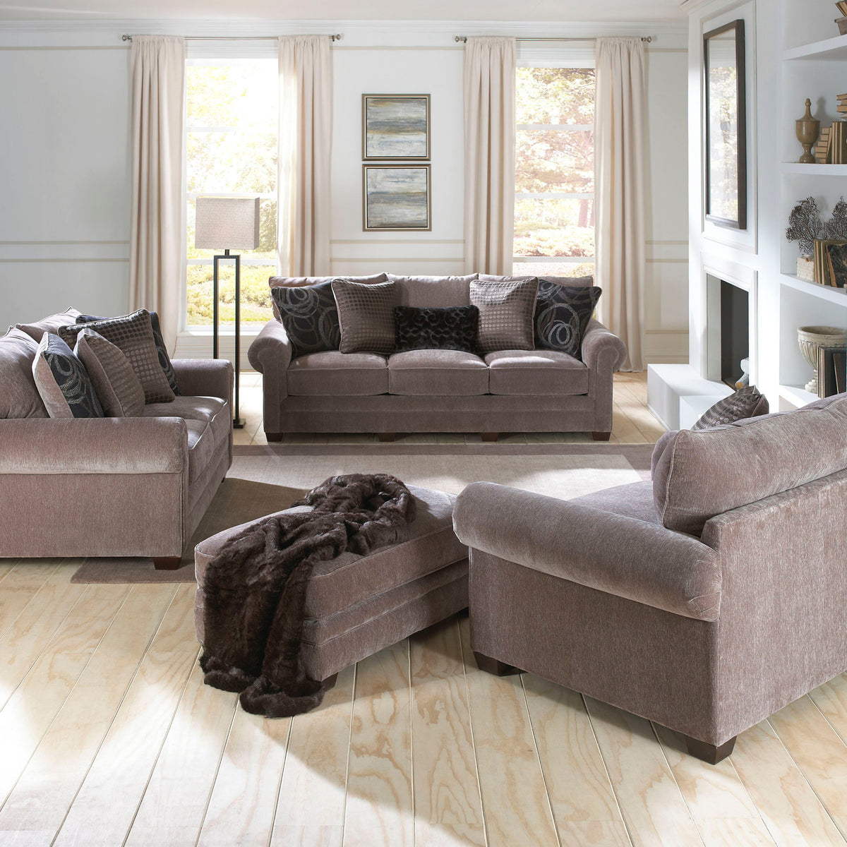 Jackson Austin collection in fabric 2853-39; ottoman in foreground. This listing includes only the ottoman.