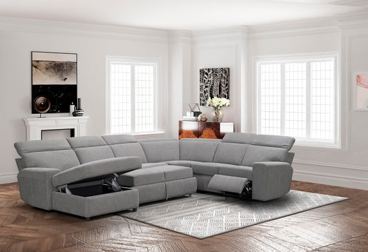 Grey Power Sectional With Storage Chaise & Popup Sleeper