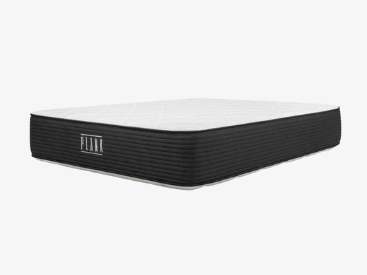 Brooklyn Bedding Plank Firm Luxe extra-firm hybrid mattress, angle view